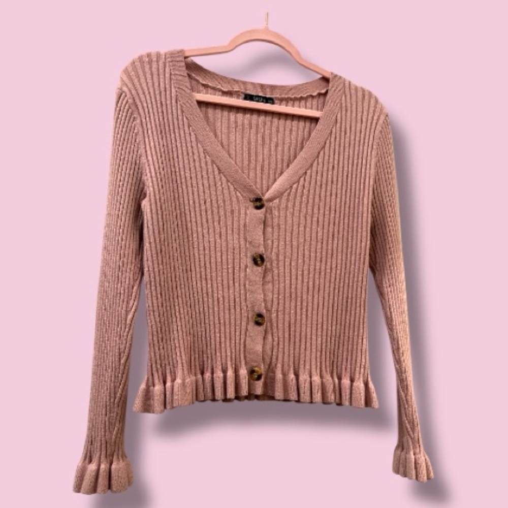 SHEIN Dusty Pink Ribbed Cardigan and Skirt Set